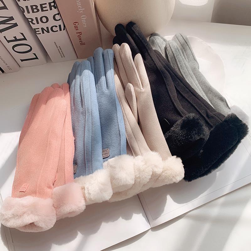 Women's Winter Velvet Suede Cycling Gloves - Thick, Warm, Cute, Windproof, Touchscreen-Compatible