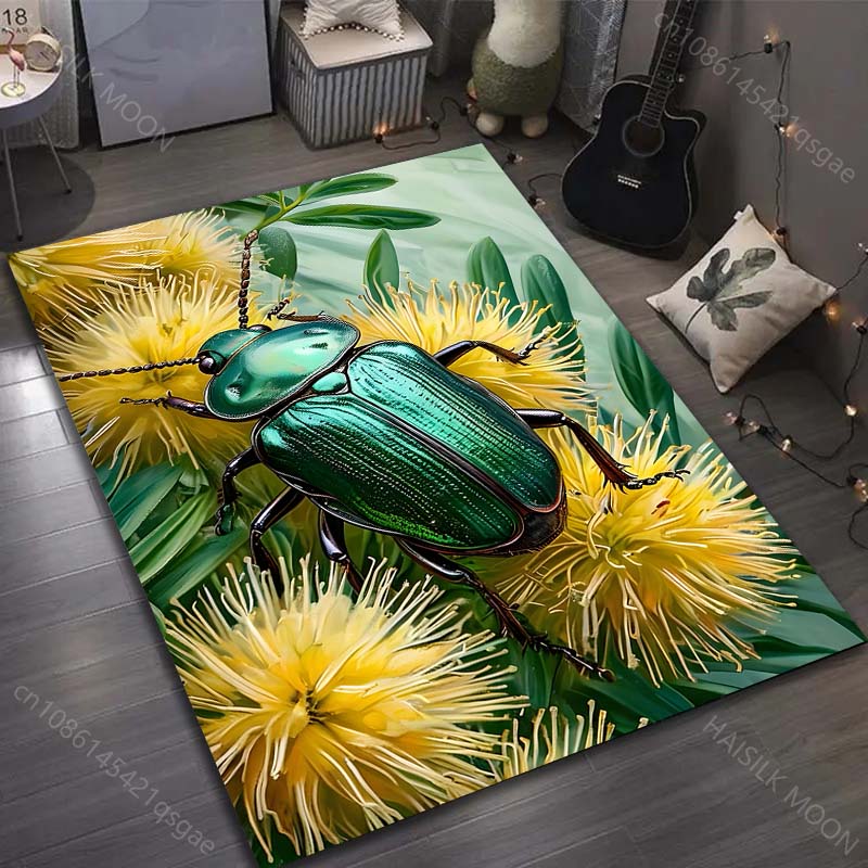 1PC Golden Beetle Printed Carpet for Bedroom Living Room Bedside Sofa Floor Mat Modern Home Decor Area Rug Luxury Gift