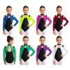 Girls Gymnastics Leotard Cutout Mesh Patchwork Sparkling Rhinestones Color Block Ballet Bodysuit