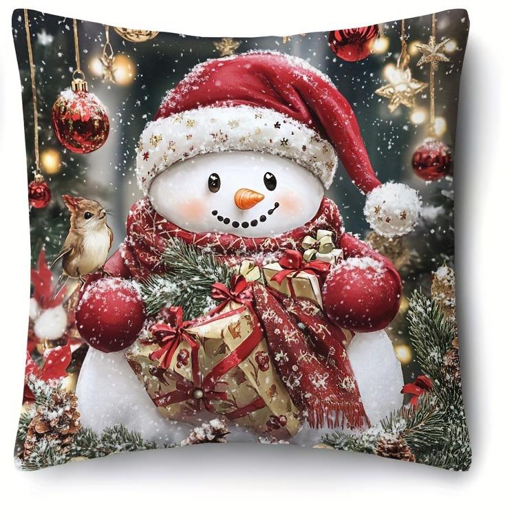 

Christmas Magic: Santa, Tree, Fireplace & Snowman Pillowcases Sofa room decoration New Year holiday home decoration 16x16Inch