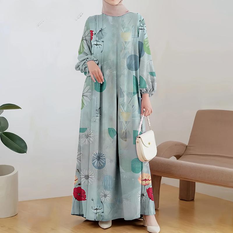 Muslim Wear, Elegant Style, For Women, Casual and Concise, Floral Print, Long Sleeve
