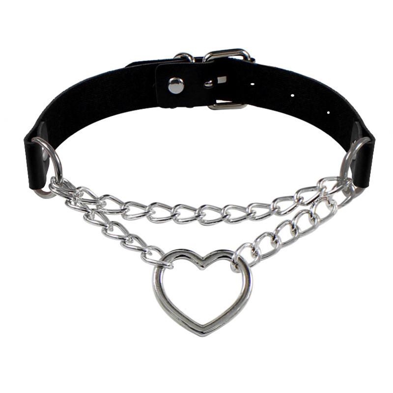 2025 New Punk Rock 80s Gothic PU Leather Heart Round Spike Rivet Collar Studded Choker Necklace Body Jewelry Birthday Party Gift