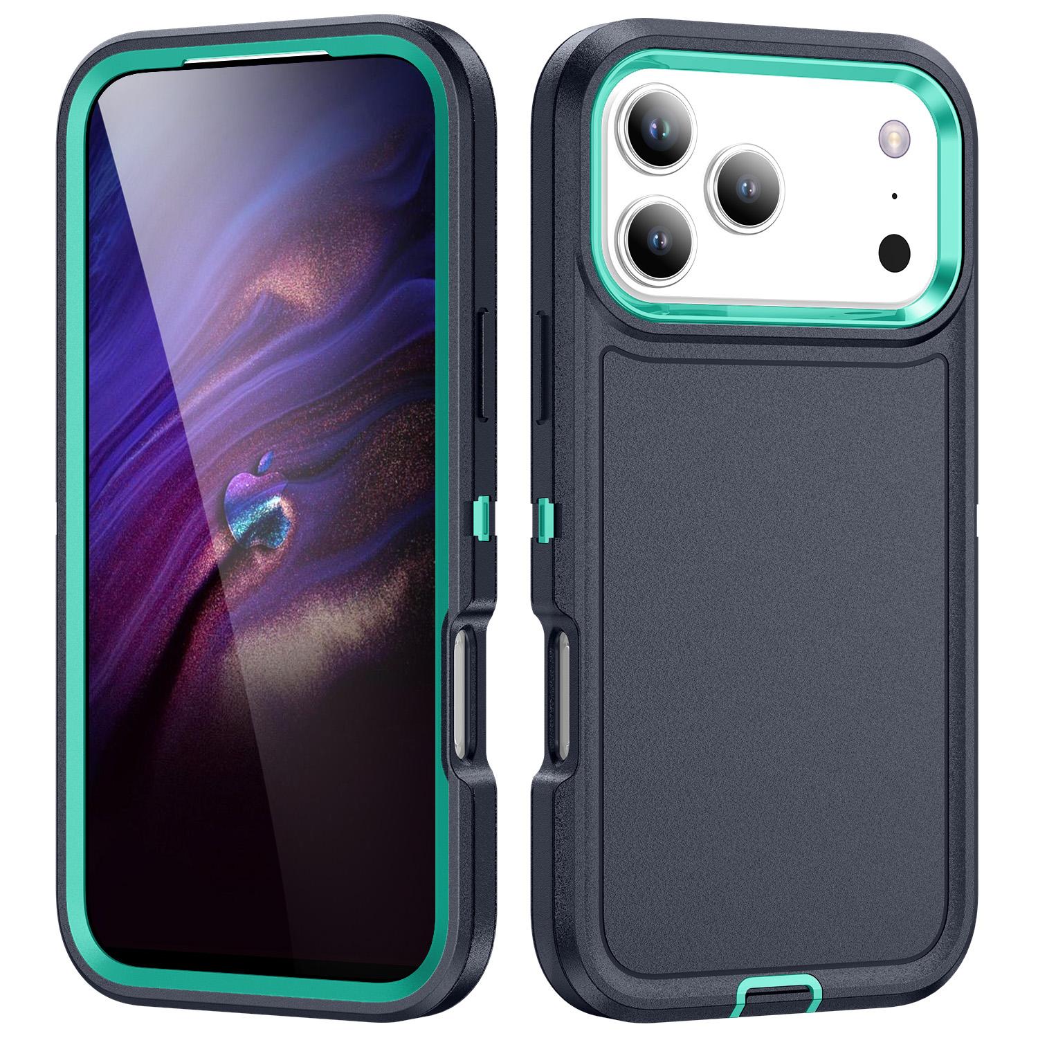 

For iPhone 17 Pro Case PC+Silicone+EVA 3 in 1 Shockproof Phone Cover Dark Blue+Light Cyan
