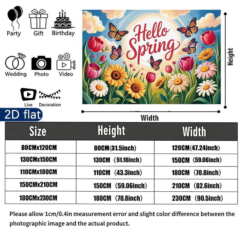 Birthday Flowers Butterfly Gifts Party Backdrop, Polyester Banner for Wall Decor & Photo Props