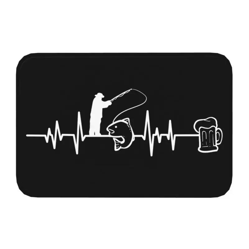 Fishing Heartbeat Doormat Anti-Slip Bathroom Kitchen Mat Toilet Floor Door Entrance Carpet Rug
