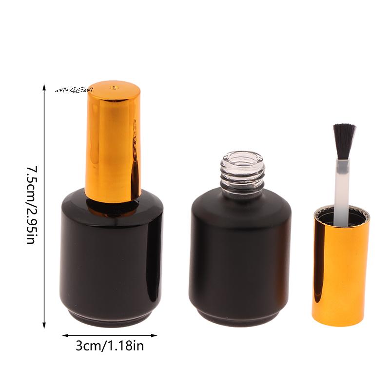 15ml Empty Nail Gel Polish Bottle with Brush Gold Cover - Small Sample Glass Container for Nail Art Glue And Refill Bottles