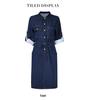 2115501-Retro Slimming Denim Waist-Cinch Dress for Autumn/Winter 2022