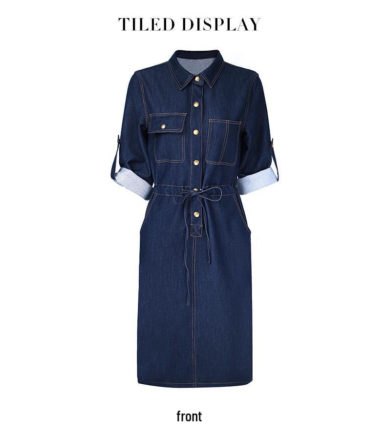 2115501-Retro Slimming Denim Waist-Cinch Dress for Autumn/Winter 2022