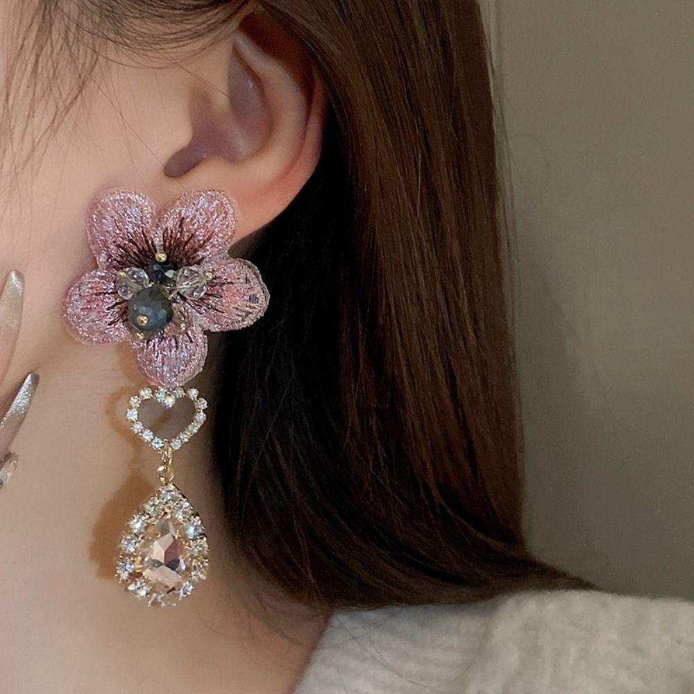 Exquisite Flower Drop Earrings Crystal Vintage Earrings Fashion Flower Rhinestone Earrings  Party