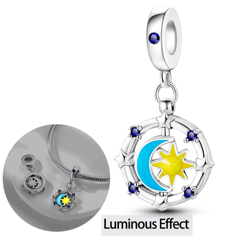 Twelve Constellations Star Sign Copper Vintage Zodiac Beads Fluorescent Charms Fit Original Bracelet