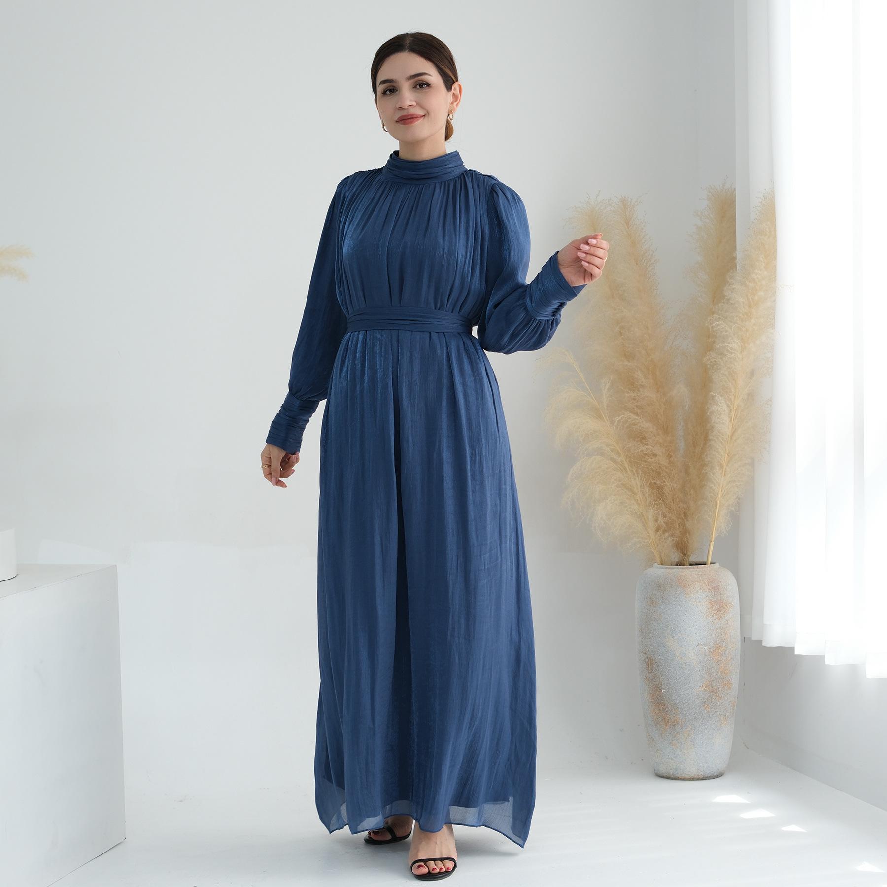 Aiyirui Solid Color Ribbed Cuff High Neck Dress 689 Small