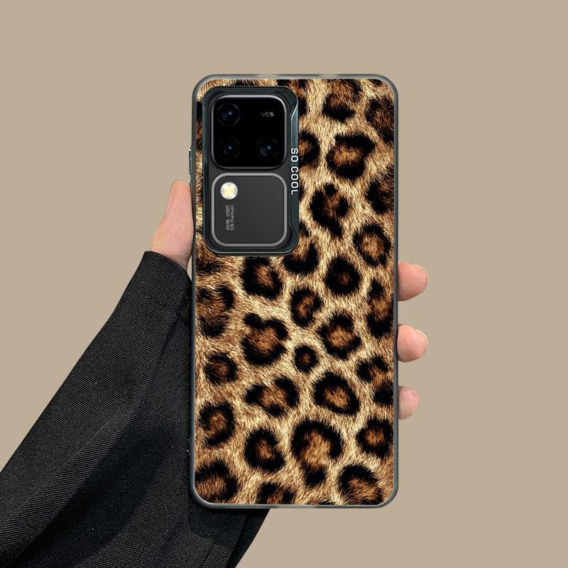 For Samsung Galaxy S24 S23 Ultra Plus FE S25 S22 Ultra Plus S21 FE Laser Phone Case Fashion Brown Leopard Shockproof Back Cover