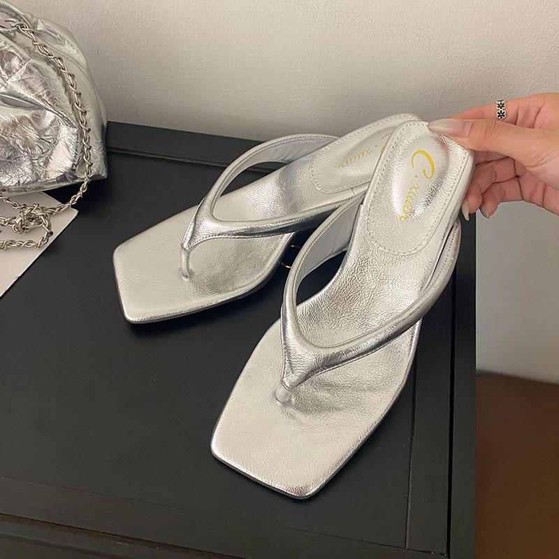 Fashion Fashion Square Toe Women Thin Heels Slippers Slides Female Flip Flops Shallow Ladies Heels Slippers Sandals Shoes Pumps