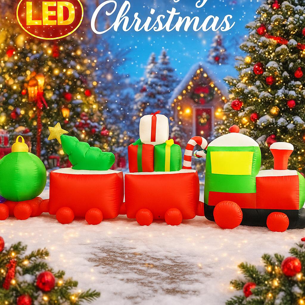 11.81FT Holiday Lighting With LED Lights Giant Christmas Inflatable Decoration Santa Train Xmas Garden Supplies Home Ornaments