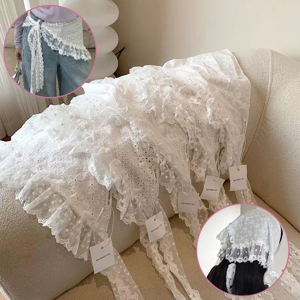 Retro  Lace Triangle Headscarf Retro Y2K Embroidered floral Neck Scarf Crochet Hair scarf Bandanas for Women Girls Lace Kerchief