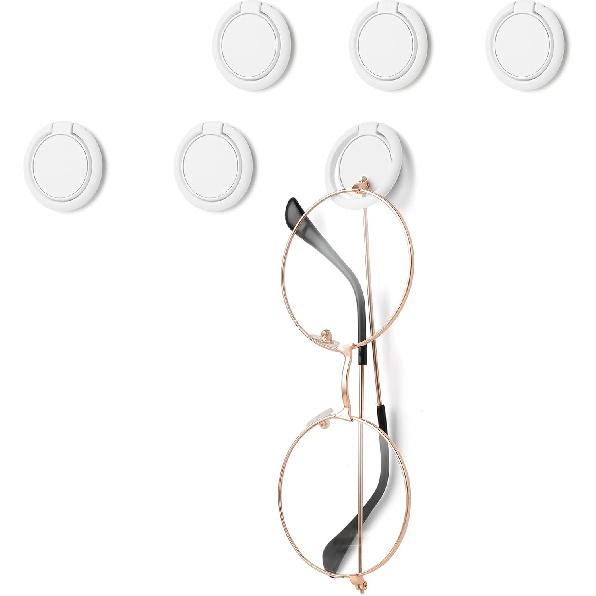 6Pcs Sunglass Organizer Wall Mount Adhesive Sunglass Holder for Wall Hanging Sunglass Wall Organizer White Glasses Wall Holder Eye Glasses Storage