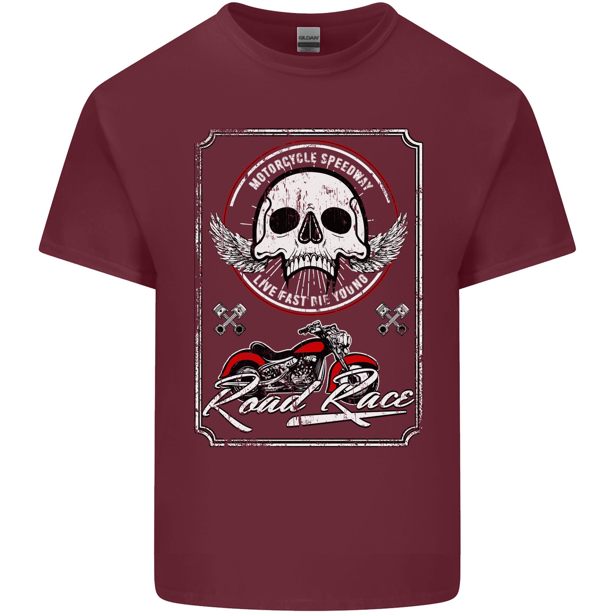 Motorcycle Road Race Biker Motorbike Skull Unisexs Light Cotton TShirt S