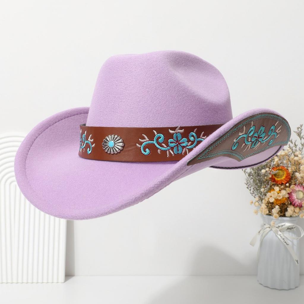 Bohemian-style Suede Western Cowboy Hat with a Rolled Brim, Ethnic-inspired Felt Hat for Men, Women, and Couples