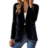Women's Fashion Elegant Solid Color Long Sleeve Velvet Blazer Button Closure Notched Lapel Suit Jacket for Office Work Casual Wear
