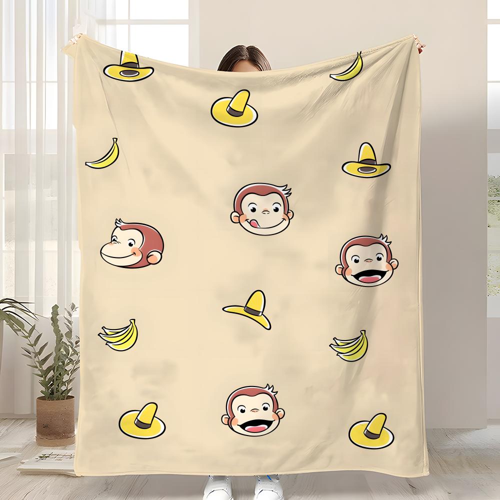 MONKEY CARTOON C-Curious GeorgeS Throw Soft Coral Fleece Blanket 310gsm Fluffy Warm Throw for Sofa Bed Couch Bedroom Decor
