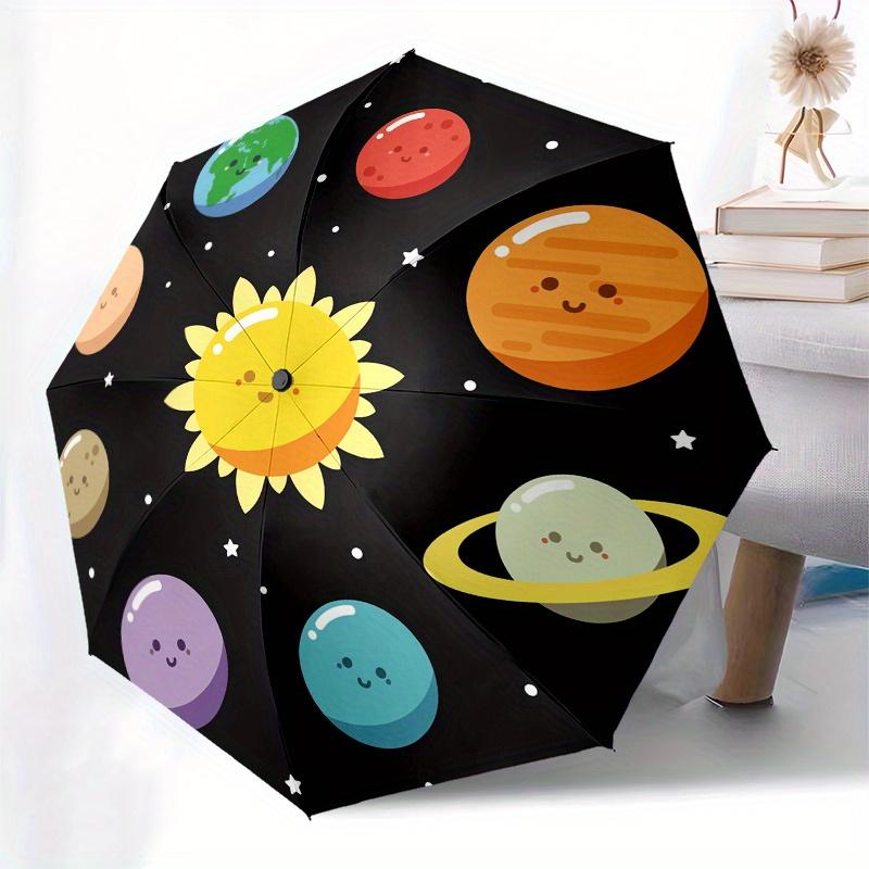 Solar System Planets Sun Outer Space KidsRoom Wall Decal Sticker Art DecorUmbrella, Portable 3-Fold Compact Umbrella for Men & Women Gift