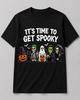Spooky Halloween Characters T-Shirt, Cartoon Pumpkin, Skeleton, Ghost, Frankenstein Tee