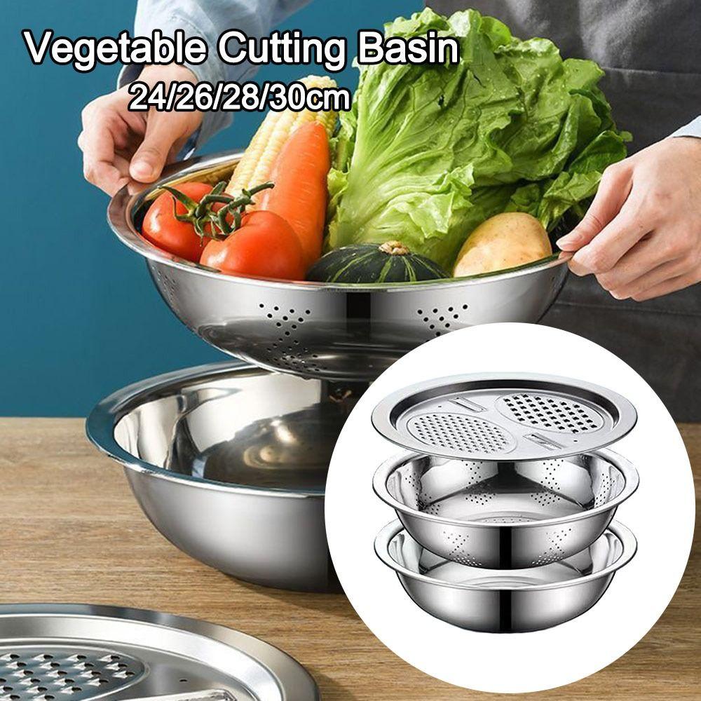 3Pcs/Set with Grater Cover Drain Wash Vegetables Basin With Strainer Sink Bowl Rice Wash Basin