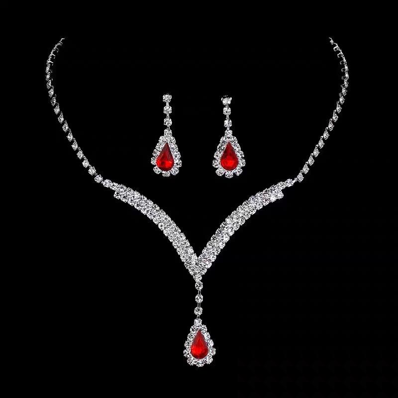 Fashion Simple Water Drop Crystal Rhinestone Necklace Earrings For Women Wedding Dress Accessories Light Luxury Jewelry Sets