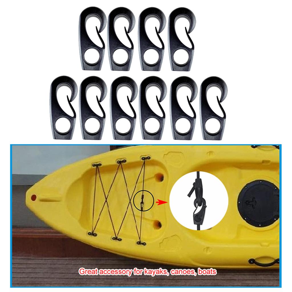 10pcs Black Heavy Duty Reusable Nylon Bungee Hooks with Shock Cord Elastic Boat Marine Rope Hooks for Camping Cargo Truck 7