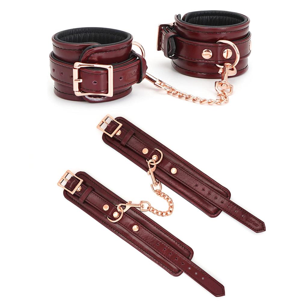 Liebe Seele SM Goods Restraint 4 Piece Set Wine Red Genuine Leather Cosplay Queen Luxury