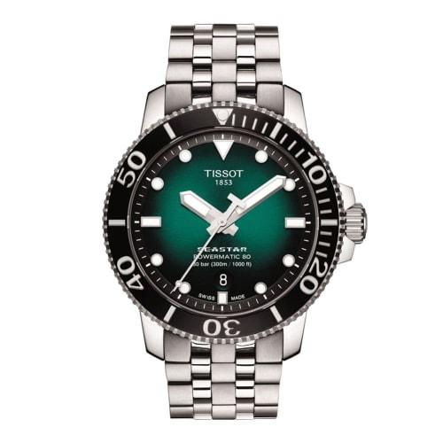 Tissot Seastar 1000 Automatic Watch with Bracelet, Officially Imported, Men's, T1204071109101, Green Dial