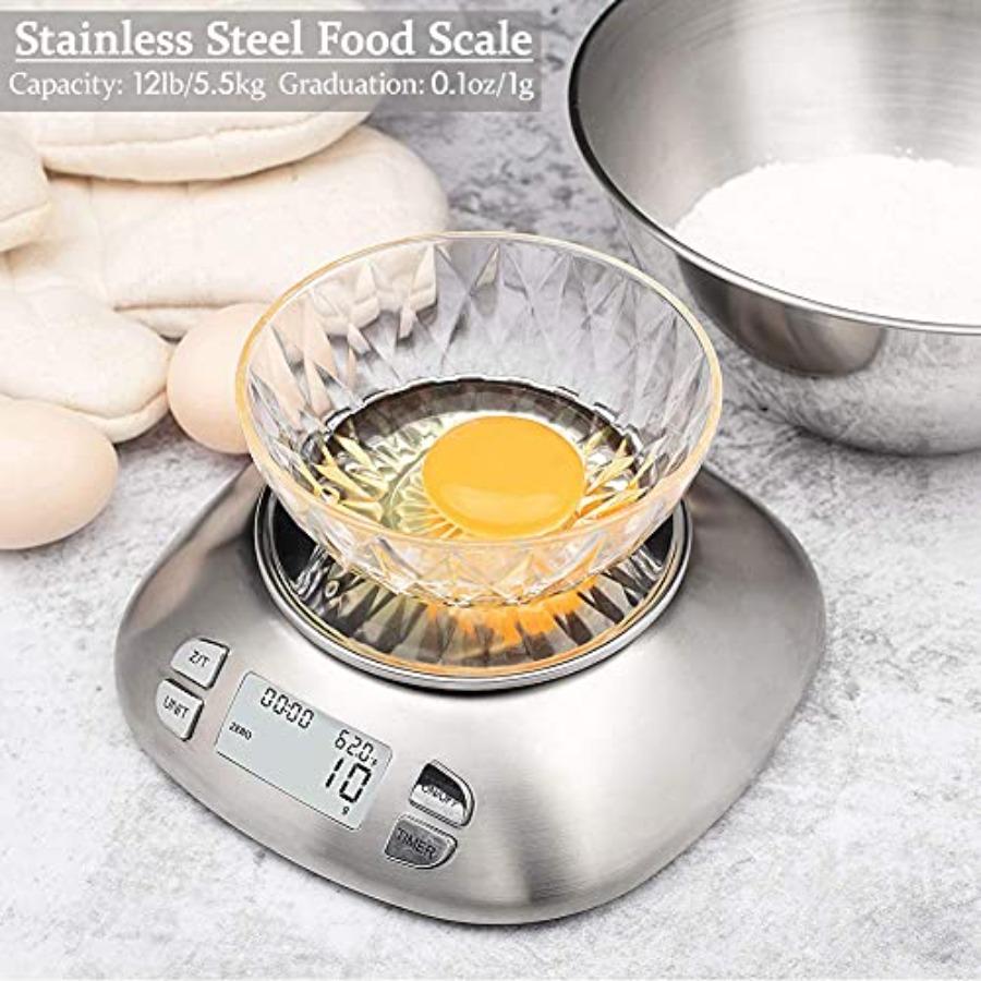 Digital Kitchen Scale with Removable Bowl 2.5L Volume Electronic Stainless Steel Food Scale for Cooking Baking Room Temperature