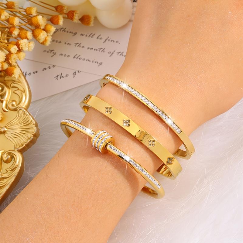 high quality3pcs of Light Luxury Elegant Stainless Steel Various Fashion Bracelet Combination Set Classic Match, Suitable for Daily Stacking, Holiday