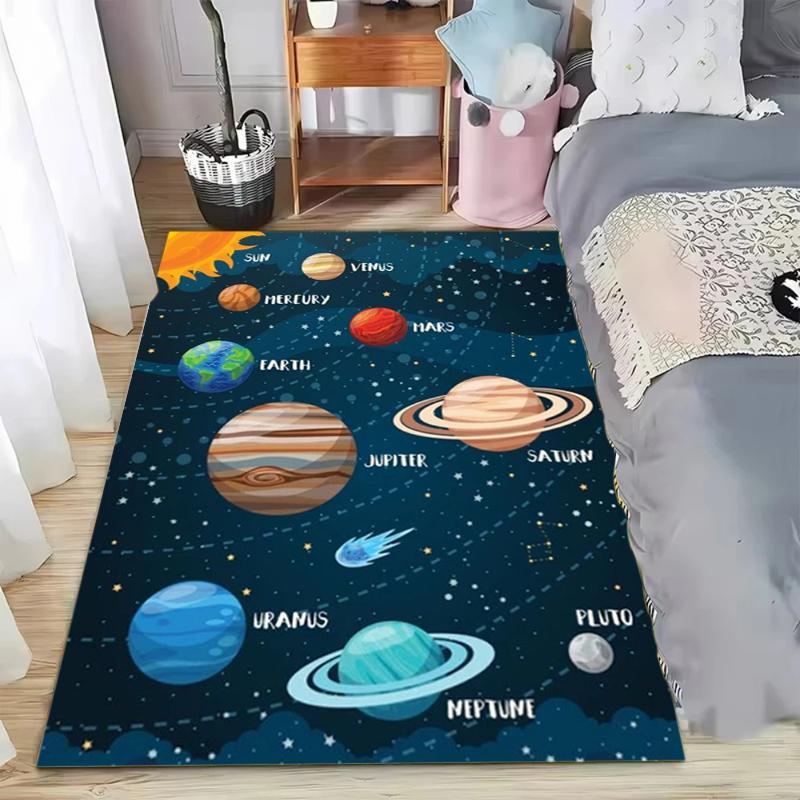 Solar System Rug Planet Galaxy Design for Living Room & Kids Bedroom | Non-Slip Space Floor Mat Home Decoration