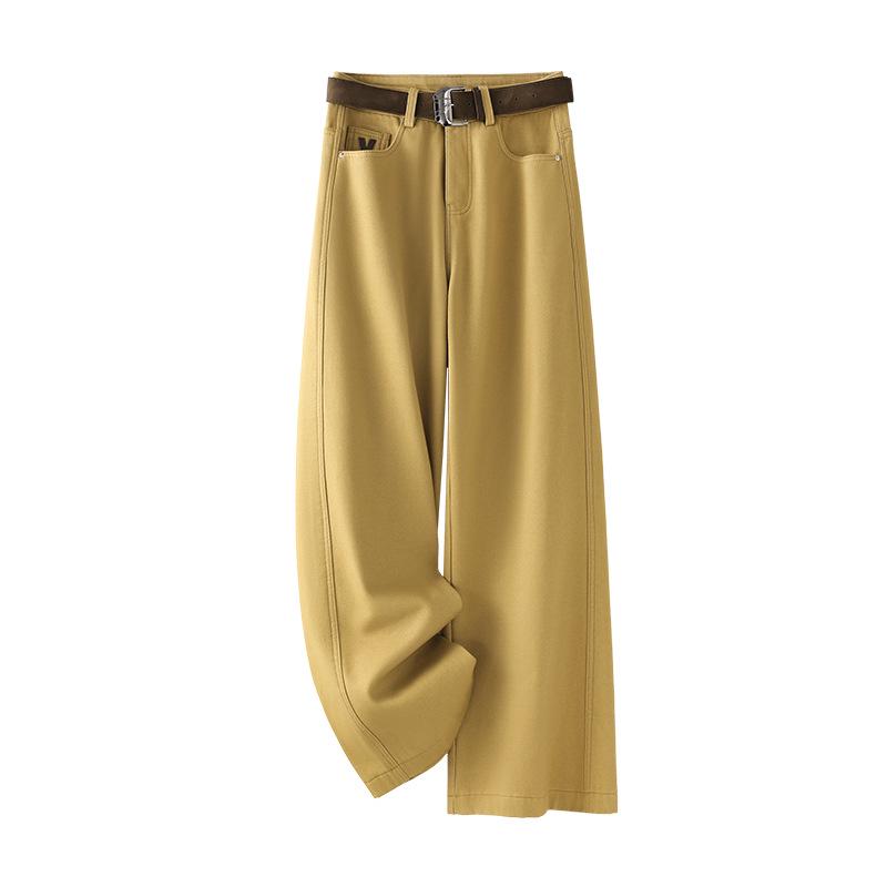2025 Retro Yellow Plus Velvet Wide-Leg Women's Jeans: Spring & Autumn Collection