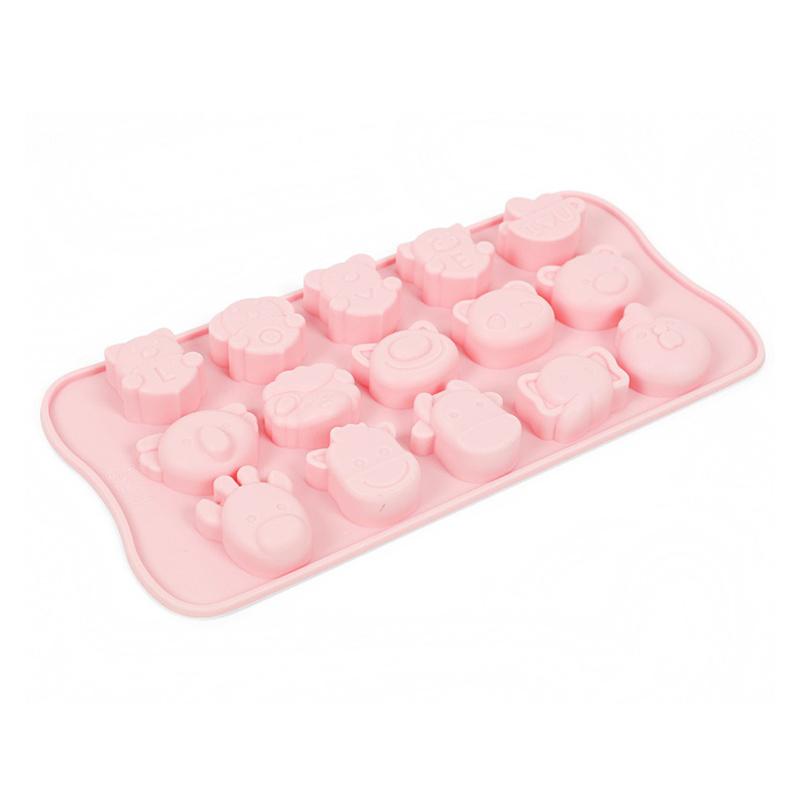 Cartoon Animal 15 Grid Push-Type Soft Bottom Ice Cube Mold Household Silicone Ice Tray Homemade Ice Cube Food Grade