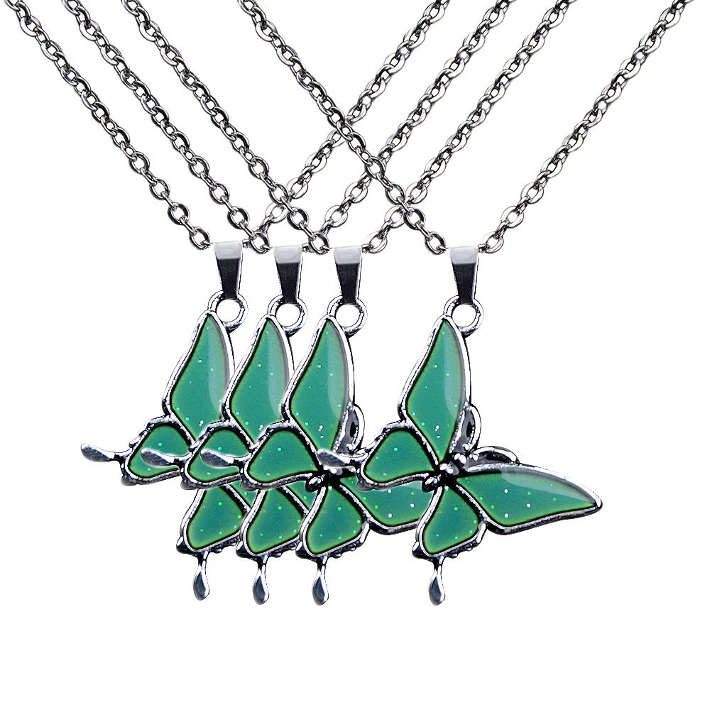 4 Pcs. Mood Necklace Butterfly Pendant Fashion Jewelry Chain, Gifts For Lovers And