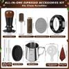 Coffee Use Starter Set with Metal Tamper, Milk Pouring Pitcher, Grounds Distributor and Dosing Guide Support for Home Counter Area