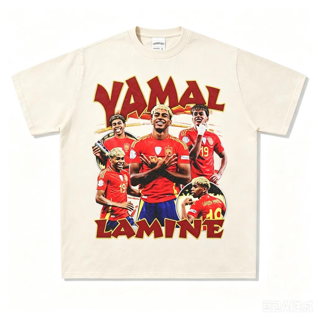 Camiseta de Lamine Yamal Vintage Bootleg Retrato de Jugador de Fútbol Retro Gráfico Algodón Oversize Estrella de Fútbol Impreso Streetwear Ropa Y2k Femenina Masculina