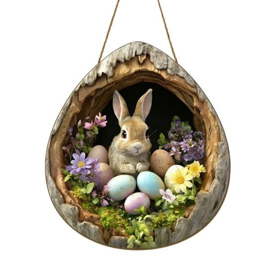 Påskkrans Kaninskylt Trähängande Hänge Rustik Högtidsdörr Väggdekor för Hem Trädgård Yttervägg Öppen spis Festlig Festdekor