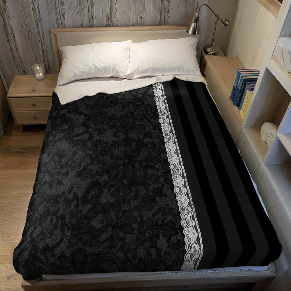 Black Lace Trim Flannel Blanket Warm Soft Halloween Christmas Couch Warm Cozy Decorative Decor Gift for All Season