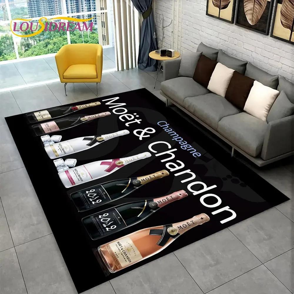 C-Champagne M-Moet & C-Chandon Teppich für Schlafzimmer Wohnzimmer Zuhause Sofa Dekoration, Kinderspiel Große Dekoration Bodenmatte Geschenk