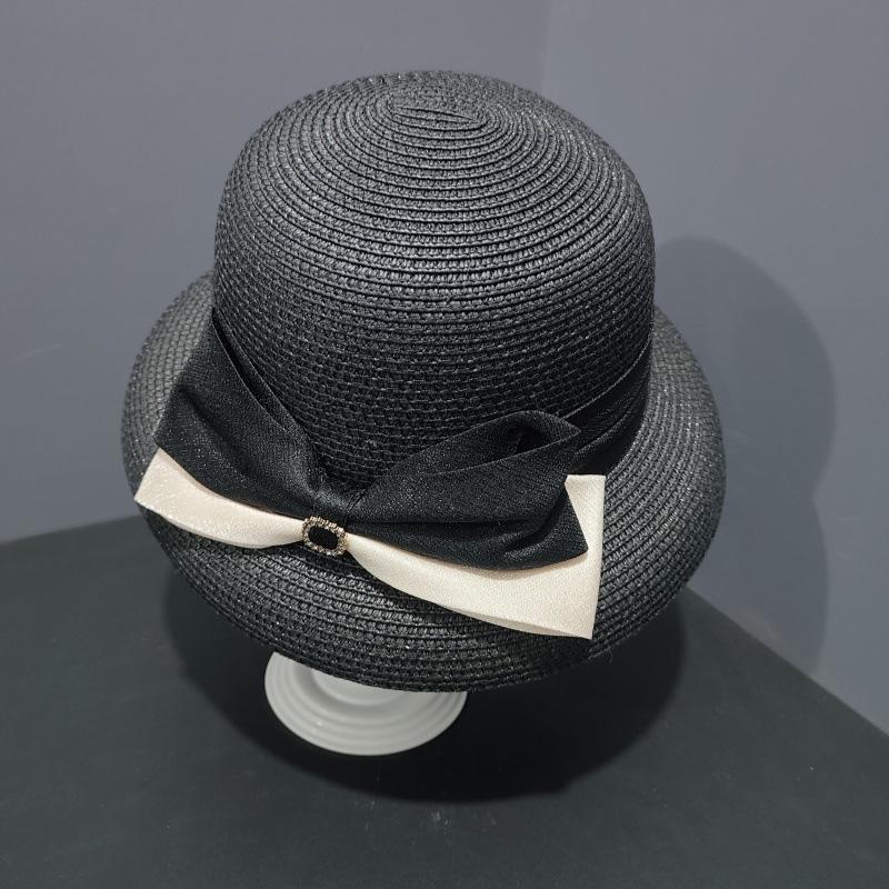 New bow straw hat women's summer outdoor big eaves sun hat dome bucket hat sun hat