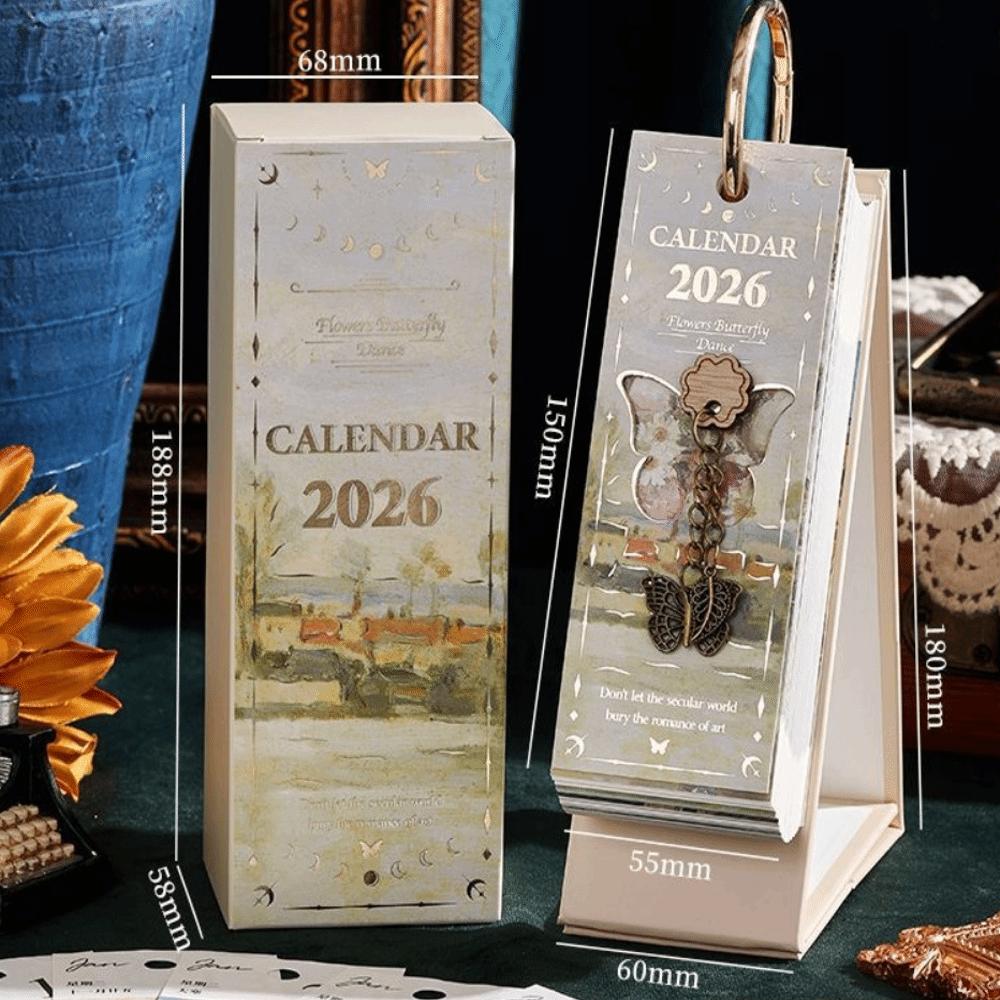 

365 Days Vintage Oil Painting Calendar Vertical Format Daily Planner for New Year Light green