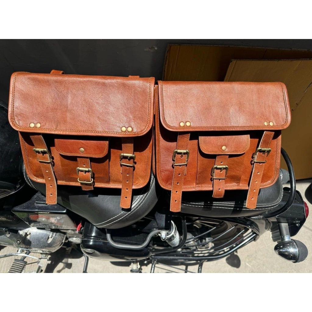 Motorcycle Leather Bag Side Pouch Saddlebag Saddle Panniers Tool Bags Genuine
