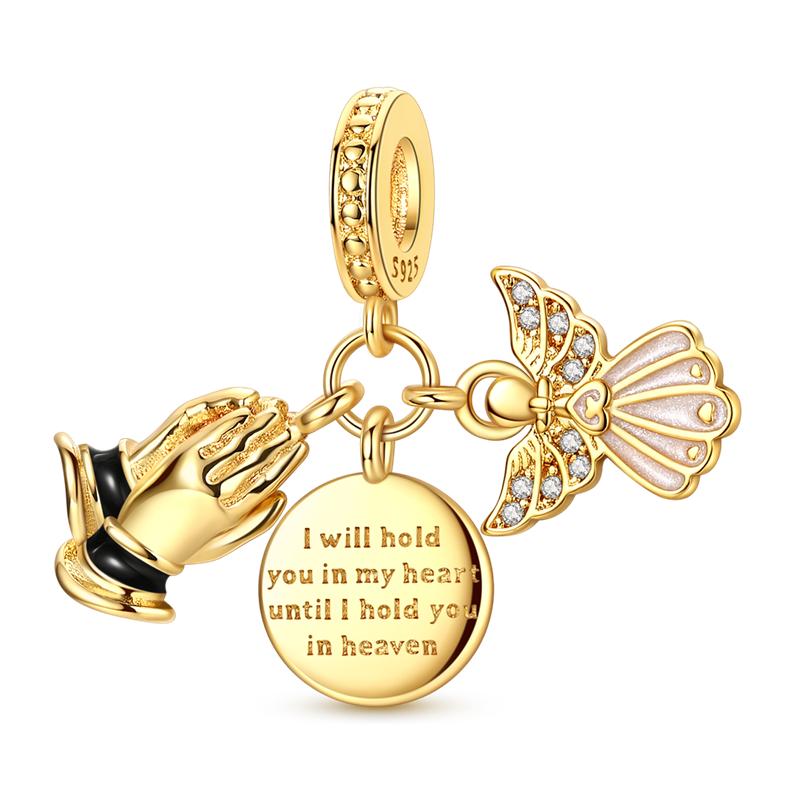 Golden Angel Virgin Mary Charms Bead 925 Silver Inlaid Zircon Puppy Pendants Fit Bracelet DIY Jewelry Gift