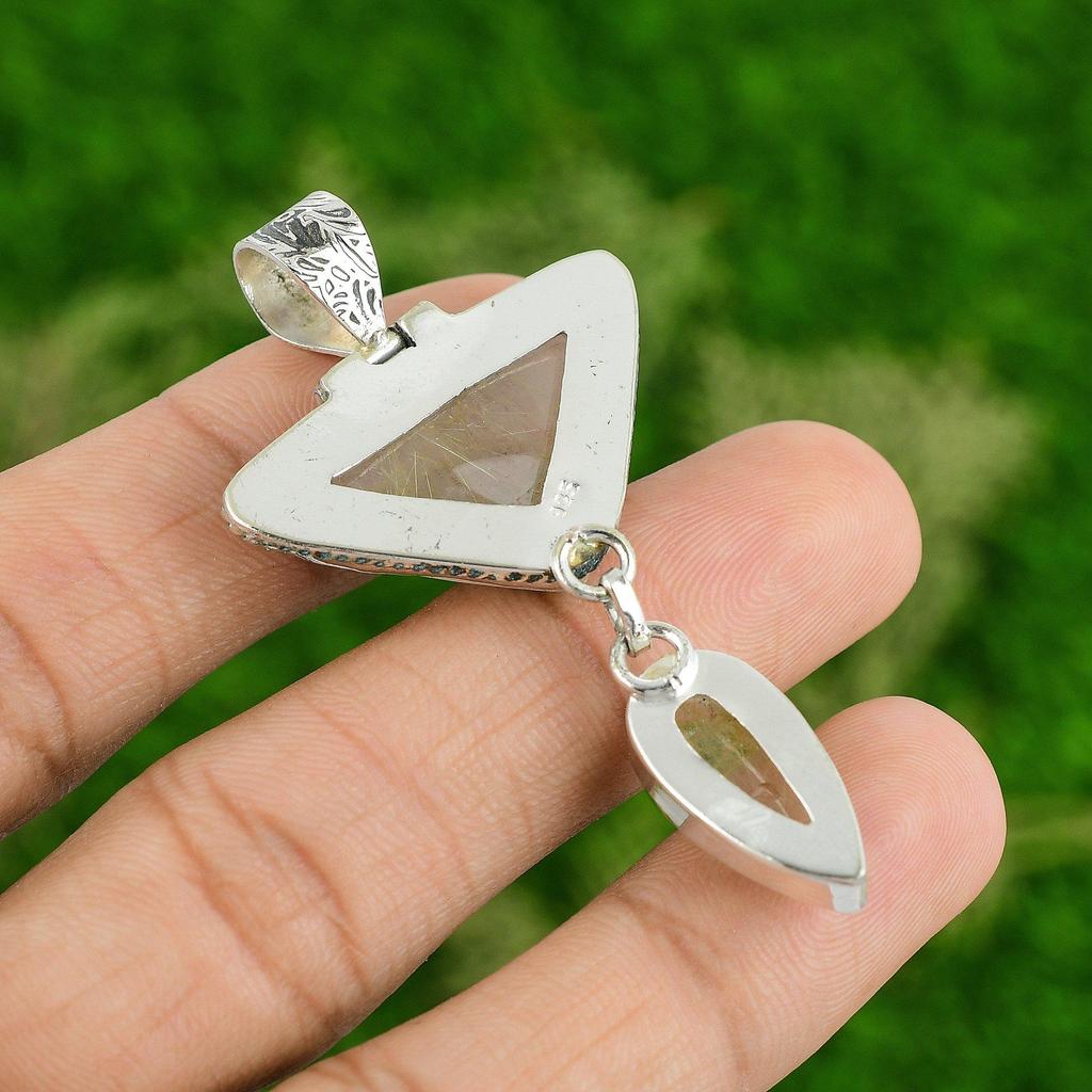 Daughters Day Deal Sterling Silver Golden Rutile Stone Wedding Pendant Jewelry