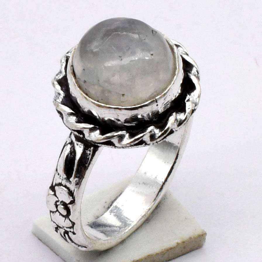 Rainbow Moonstone Gemstone Ethnic Handmade Ring Jewelry US Size-5.75 R 3336