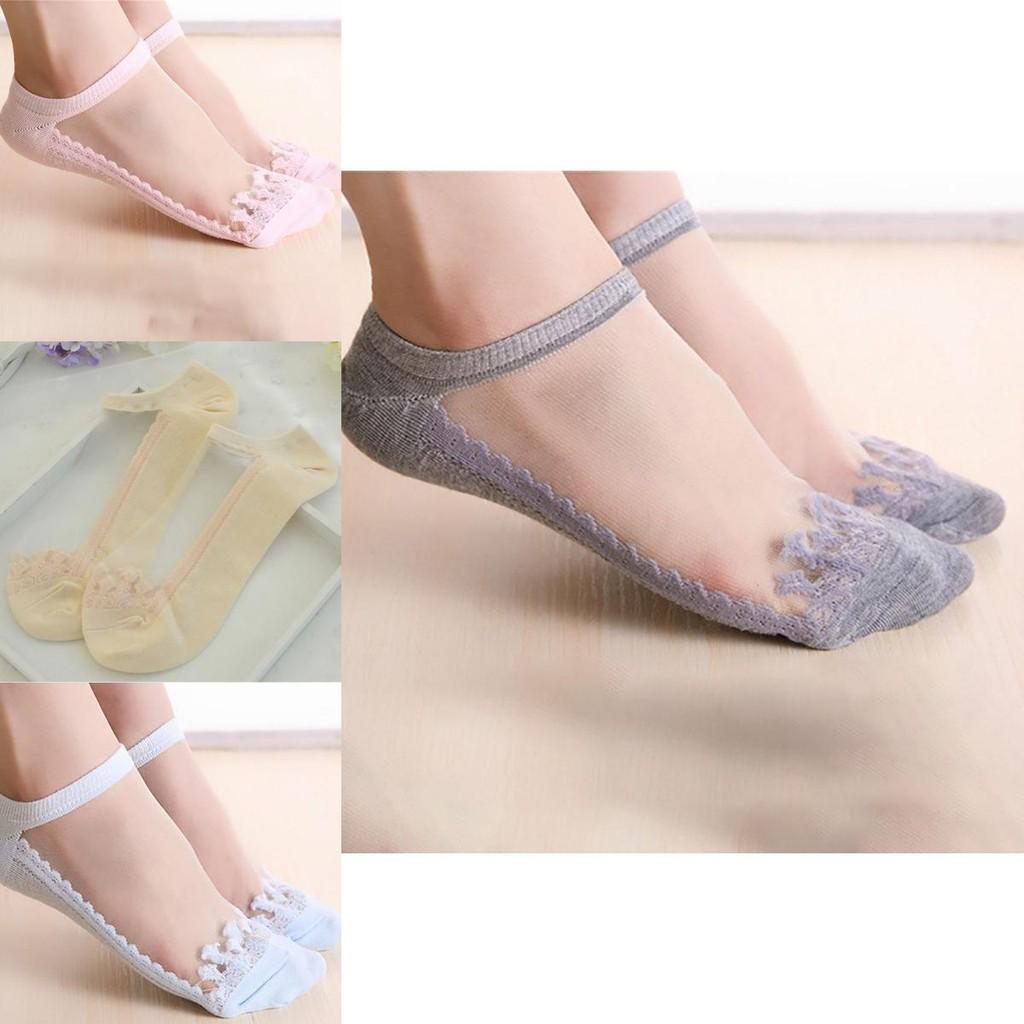Women Colors Sexy Ultra-thin Elastic Silky Short Silk Lace Invisible Socks For Effortless Elegance