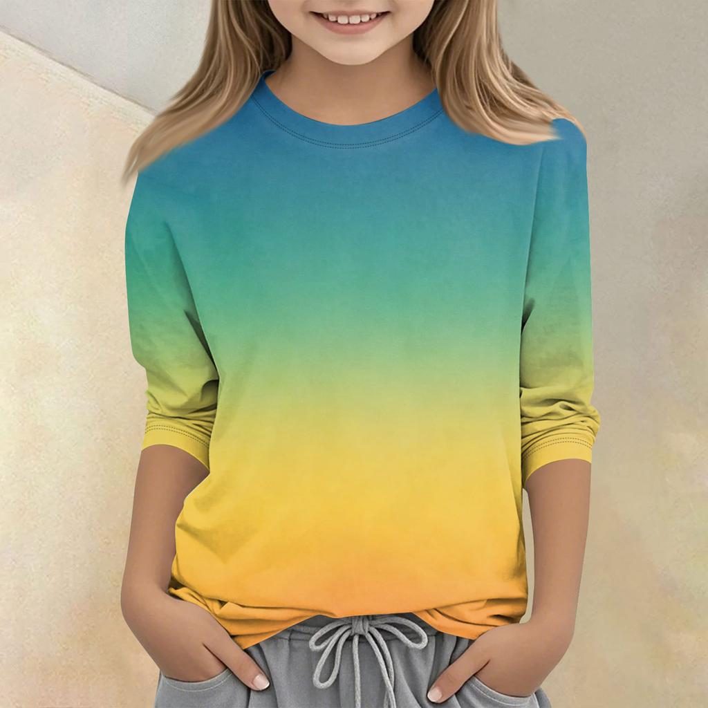 Children's Printed Round Neck Seven Quarter Sleeve Casual T-shirt